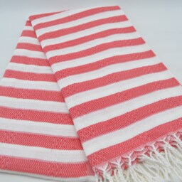 "Turkish Peshtemal, Towels, Fuchsia & White Towel, 36""x70" - thumbnail 3