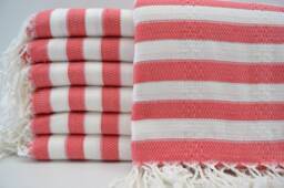 "Turkish Peshtemal, Towels, Fuchsia & White Towel, 36""x70"