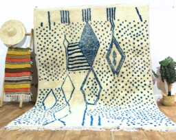 Blue Geometric Berber Wool Rug, Handmade Moroccan Carpet - thumbnail 1