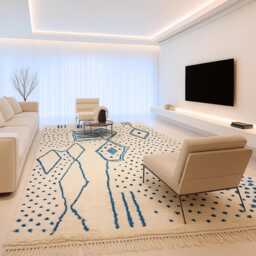Blue Geometric Berber Wool Rug, Handmade Moroccan Carpet - thumbnail 3