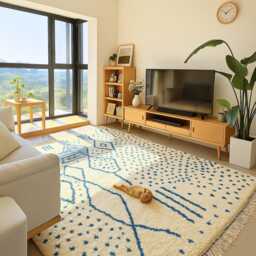 Blue Geometric Berber Wool Rug, Handmade Moroccan Carpet - thumbnail 2