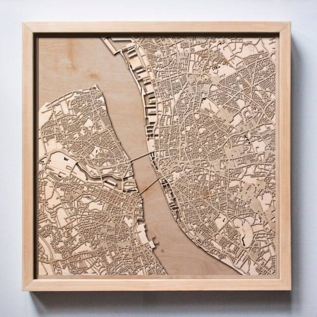Liverpool Wooden Map - Laser Cut City Streets, Framed Wall Art - image 1