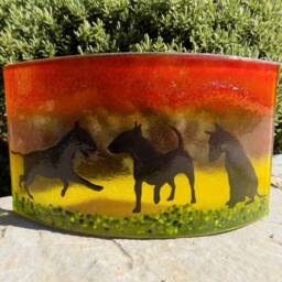 Fused Glass English Bull Terrier Tea Light Shade - Freestanding Candle Holder - thumbnail 2