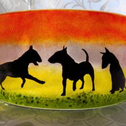 Fused Glass English Bull Terrier Tea Light Shade - Freestanding Candle Holder - thumbnail 3