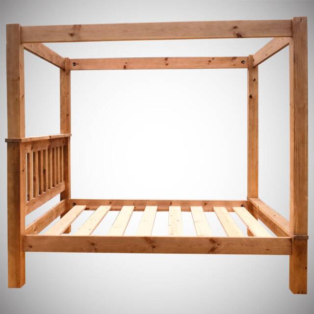 Solid Pine Chunky Slatted Four Poster Bed With Low Foot End - 3Ft-6Ft Available - image 1