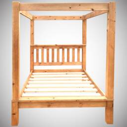 Solid Pine Chunky Slatted Four Poster Bed With Low Foot End - 3Ft-6Ft Available - thumbnail 2