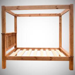 Solid Pine Chunky Slatted Four Poster Bed With Low Foot End - 3Ft-6Ft Available