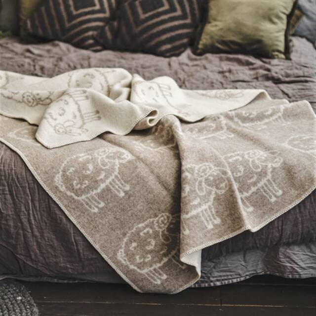 Wool Blanket Natural New Zealand Sheep, Reversible Plaid Throw - 130x200cm - image 1