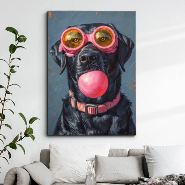 Fun Labrador Pink Glasses Ball Painting Framed Poster Print & Canvas Wall Decor Art Bedroom Home Interior Funny Dog Lover Gift - image 1
