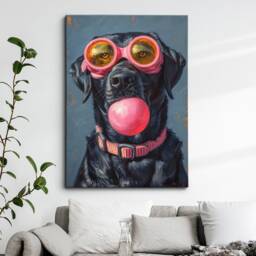 Fun Labrador Pink Glasses Ball Painting Framed Poster Print & Canvas Wall Decor Art Bedroom Home Interior Funny Dog Lover Gift