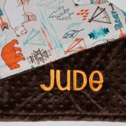 Bear Blanket, Brown Minky Personalized Blank, Baby & Orange Beau Teepee Blanket - thumbnail 2