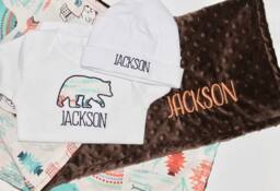 Bear Blanket, Brown Minky Personalized Blank, Baby & Orange Beau Teepee Blanket