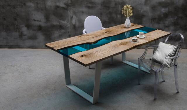 Live Edge Dining Table, Epoxy Resin Table, Ash Live Edge River Table - image 1