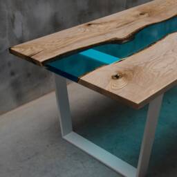 Live Edge Dining Table, Epoxy Resin Table, Ash Live Edge River Table - thumbnail 4