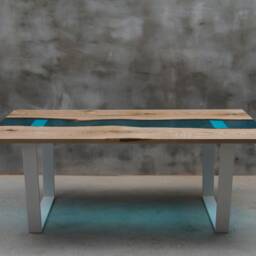 Live Edge Dining Table, Epoxy Resin Table, Ash Live Edge River Table - thumbnail 3