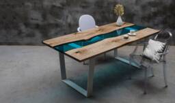 Live Edge Dining Table, Epoxy Resin Table, Ash Live Edge River Table