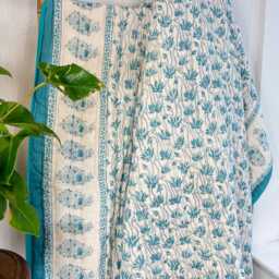 Pure Soft Cotton Indian Floral Dohar Reversible Bed/Sofa Throw Summer Quilted King Size Handmade Handprinted Pink Red - thumbnail 2
