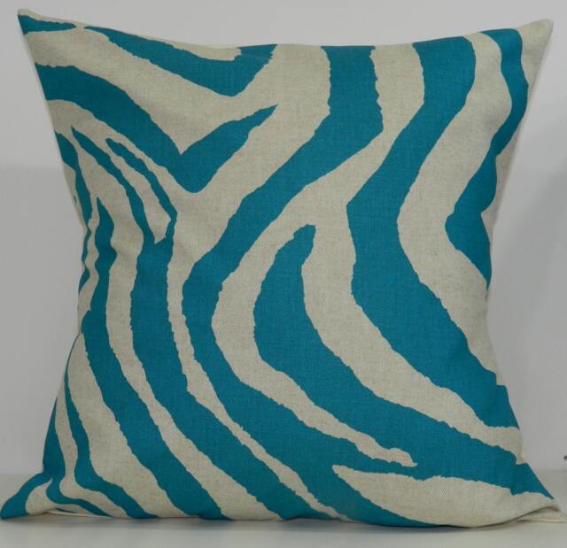 New 18x18 Inch Designer Handmade Pillow Case in Turquoise & Linen