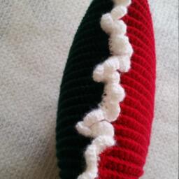 Crochet Christmas Decor Pillow, Green Red & White Holiday Spirit Gift Idea Home Decor, Ready To Ship - thumbnail 4