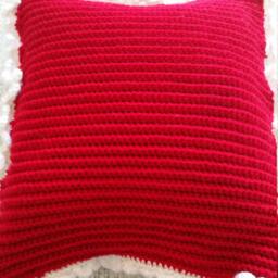 Crochet Christmas Decor Pillow, Green Red & White Holiday Spirit Gift Idea Home Decor, Ready To Ship - thumbnail 3