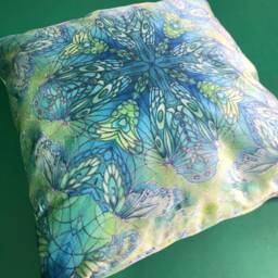 Luxury Velvet Butterfly Kaleidoscope Cushion in Fresh Mint Greens - Statement Settee Sofa Accent Throw Pillow - thumbnail 2