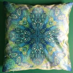 Luxury Velvet Butterfly Kaleidoscope Cushion in Fresh Mint Greens - Statement Settee Sofa Accent Throw Pillow - thumbnail 3