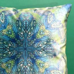 Luxury Velvet Butterfly Kaleidoscope Cushion in Fresh Mint Greens - Statement Settee Sofa Accent Throw Pillow - thumbnail 1