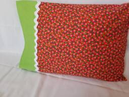 Christmas Tree Pillowcase, Red & Green Cotton Standard Pillow