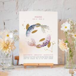 Pisces Poster Print - Hand Illustrated Birthday Gift Unique Art For Zodiac Decor - thumbnail 2