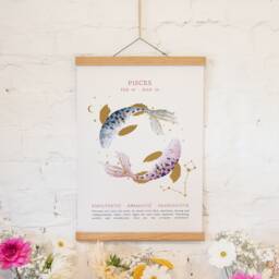 Pisces Poster Print - Hand Illustrated Birthday Gift Unique Art For Zodiac Decor - thumbnail 1