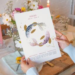 Pisces Poster Print - Hand Illustrated Birthday Gift Unique Art For Zodiac Decor - thumbnail 3