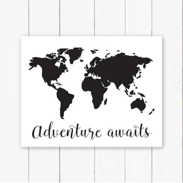 Adventure Awaits Nursery World Map Print Or Canvas, Sign Above Crib Personalized Travel Wall Decor Little Boy Girl Room Bedroom Playroom Art - image 1