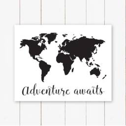 Adventure Awaits Nursery World Map Print Or Canvas, Sign Above Crib Personalized Travel Wall Decor Little Boy Girl Room Bedroom Playroom Art - thumbnail 1