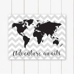 Adventure Awaits Nursery World Map Print Or Canvas, Sign Above Crib Personalized Travel Wall Decor Little Boy Girl Room Bedroom Playroom Art - thumbnail 2