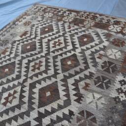 5'5x6'7 Afghan Kilim Area Rug, Beige Gray Handmade Authentic Oriental Natural Dyes Rugs For Living Room, Bedroom Carpet - thumbnail 2