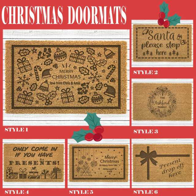 Christmas Festive Custom Doormat Personalised Door Mat - Xmas Decoration Santa Please Stop Here - image 1