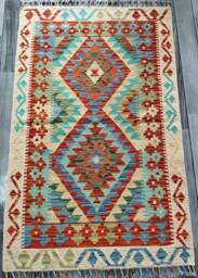 Kilim Rug, Handmade Artisan Afghan Turkish Aztec Navajo Small Rug 129x82 cm - thumbnail 1