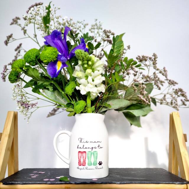 Custom Vase Gift For Mum , Mothers Day Gift, Birthday Personalized Wellie Jug, Personalised Vase, Nan Gifts, Gifts - image 1