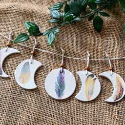 Feather Moon Cycle Garland - Celestial Boho Wall Decor - thumbnail 2