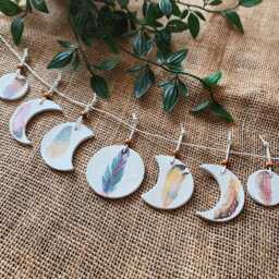Feather Moon Cycle Garland - Celestial Boho Wall Decor - thumbnail 1