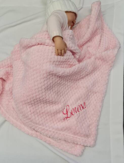 Personalised Embroidered Baby Waffle Blankets 90cm 5 Colors Super Soft - image 1