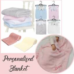 Personalised Embroidered Baby Waffle Blankets 90cm 5 Colors Super Soft - thumbnail 2