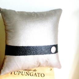 Pillow...modern Pillow With Button...decorative Throw Pillow...hand Made Case...silver & Copper Natural Fabrics...braided Detail - thumbnail 2