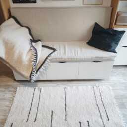 Handmade Cream Wool Rug 92''x 61'', Giant Sheep Rug, Traditional Weaving Carpet, Unique Blanket For Living Room, Natural - thumbnail 4