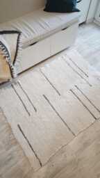 Handmade Cream Wool Rug 92''x 61'', Giant Sheep Rug, Traditional Weaving Carpet, Unique Blanket For Living Room, Natural - thumbnail 1