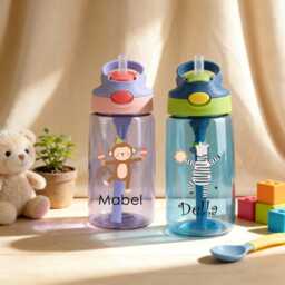 Personalized Kid Water Bottle, School Cup, Cute Animal Zoo Cups, Summer Camp Toddler Tumbler, Kids Gift, Back To Gifts - thumbnail 3