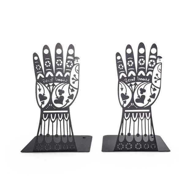 Hamsa Hand Bookends Artistic Steel Shelf Decor - Symbol Of Protection - image 1