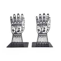 Hamsa Hand Bookends Artistic Steel Shelf Decor - Symbol Of Protection - thumbnail 1