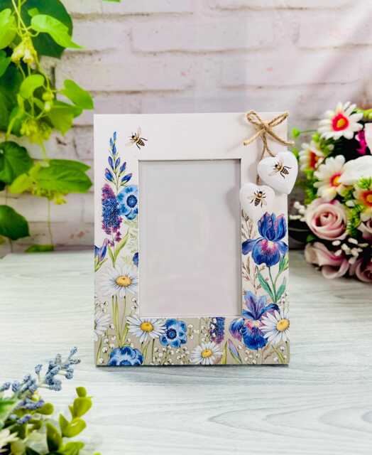Floral Bee Wooden Photo Frame, Rustic Home Decor - 4x6 - image 1