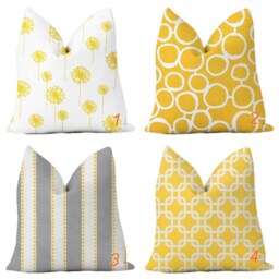 Yellow Gray Pillow Covers. White Throw Pillows. Toss Cushion Floral Accent Pillow. Custom Decorative Pillows - thumbnail 2